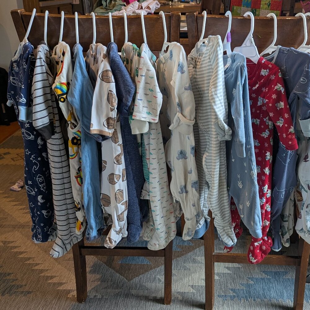 Huge lot of 17 Footie Sleeper Pajamas Boy or Neutral